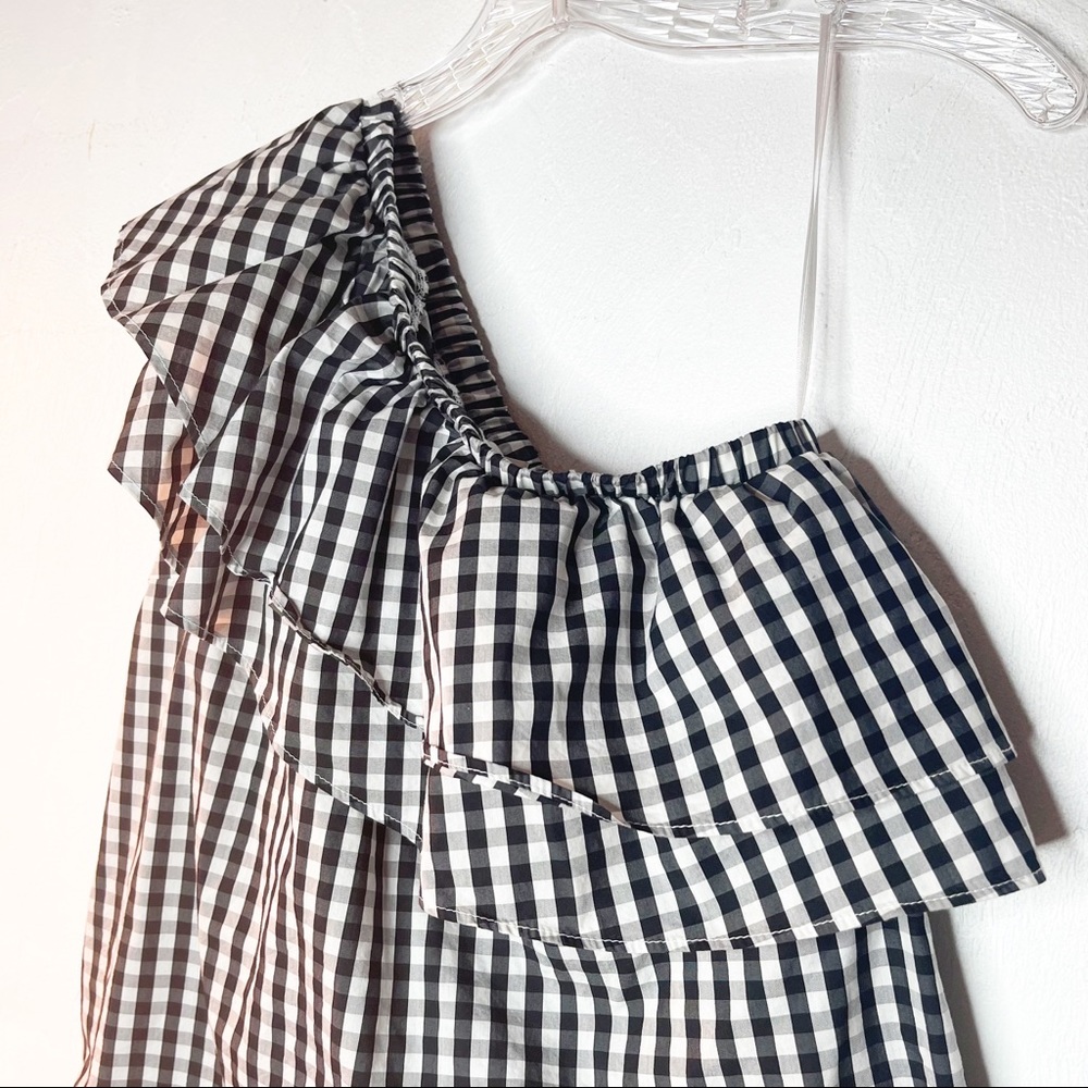 Halogen Gingham Asymmetrical Ruffle Top Size Small - Picture 3 of 8